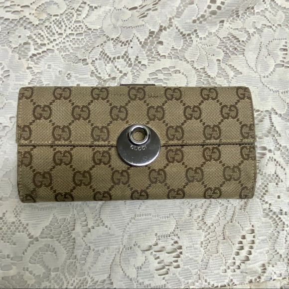 Authentic Gucci Brown Canvas Long Wallet - Picture 1 of 10
